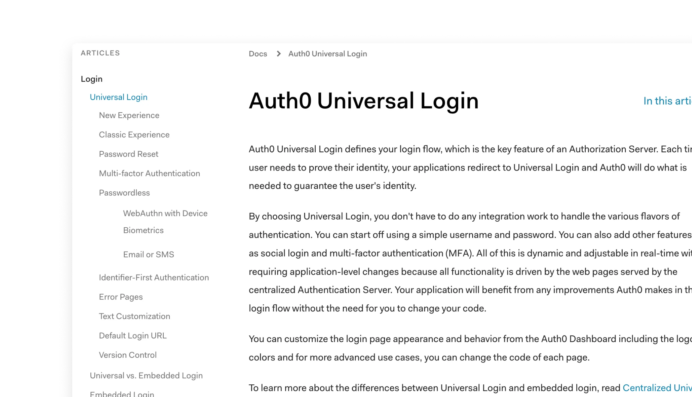 a screenshot of the auth0 docs