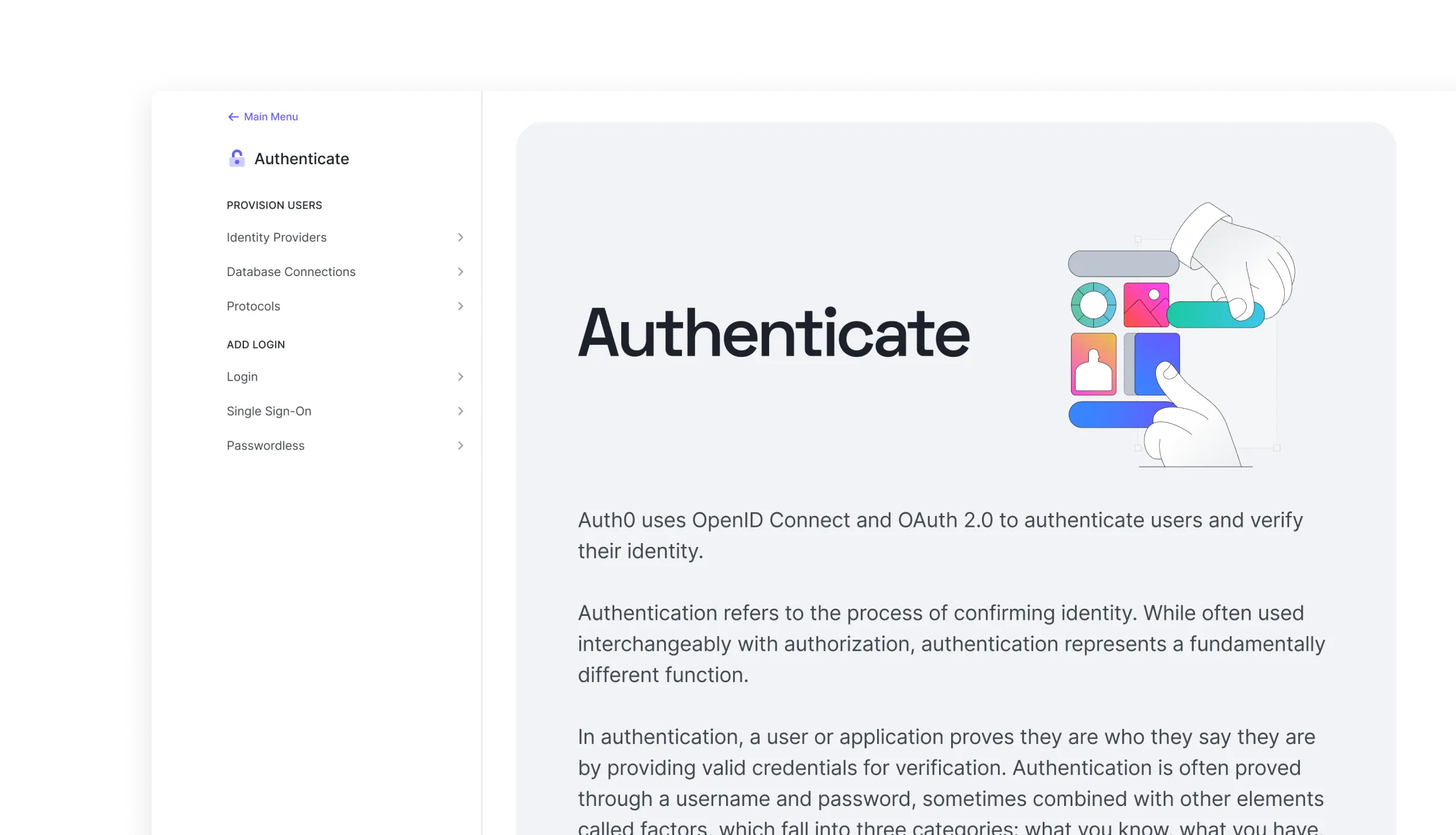a screenshot of the auth0 docs landing page with a simple illustration