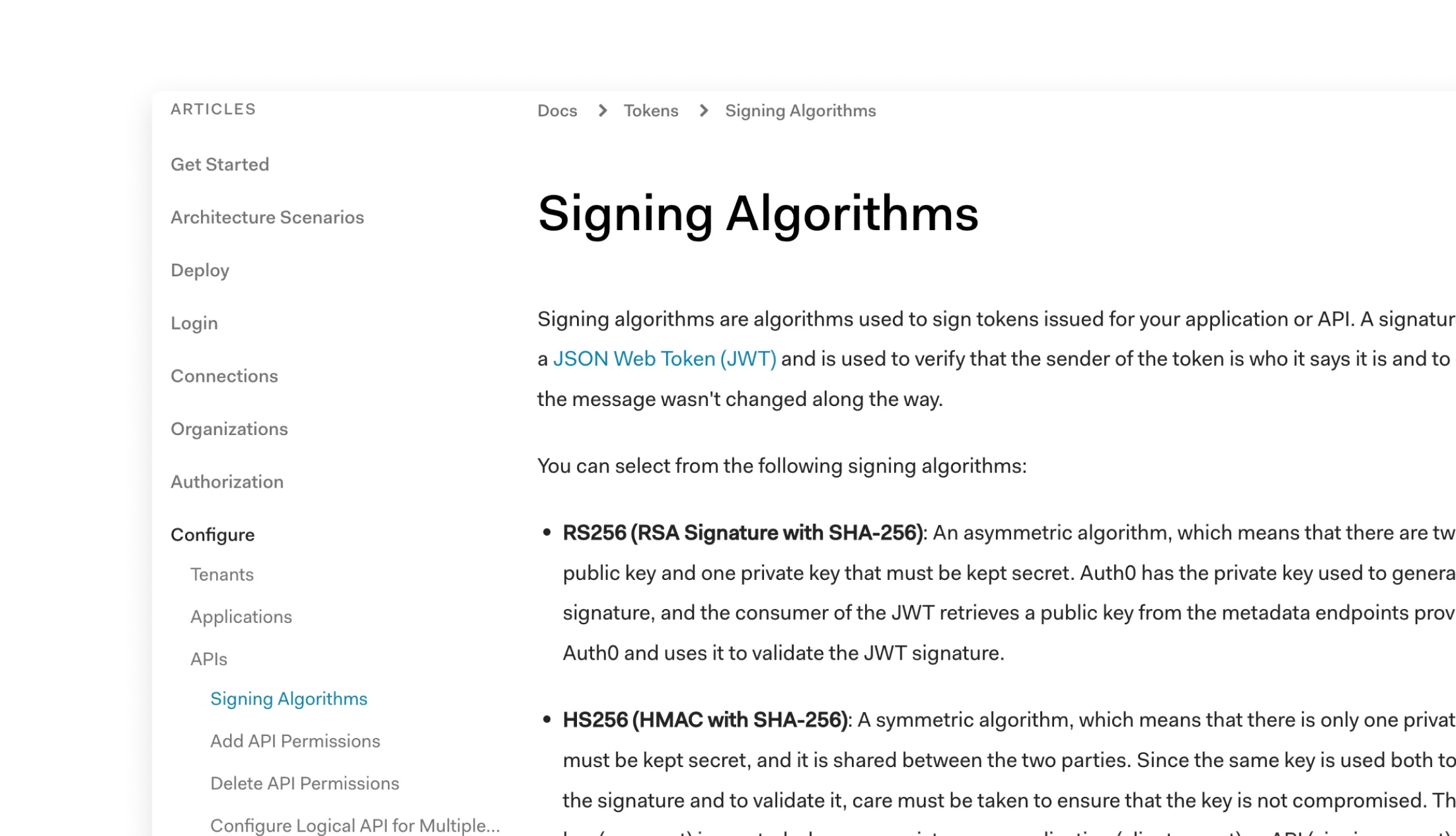 a screenshot of the auth0 docs