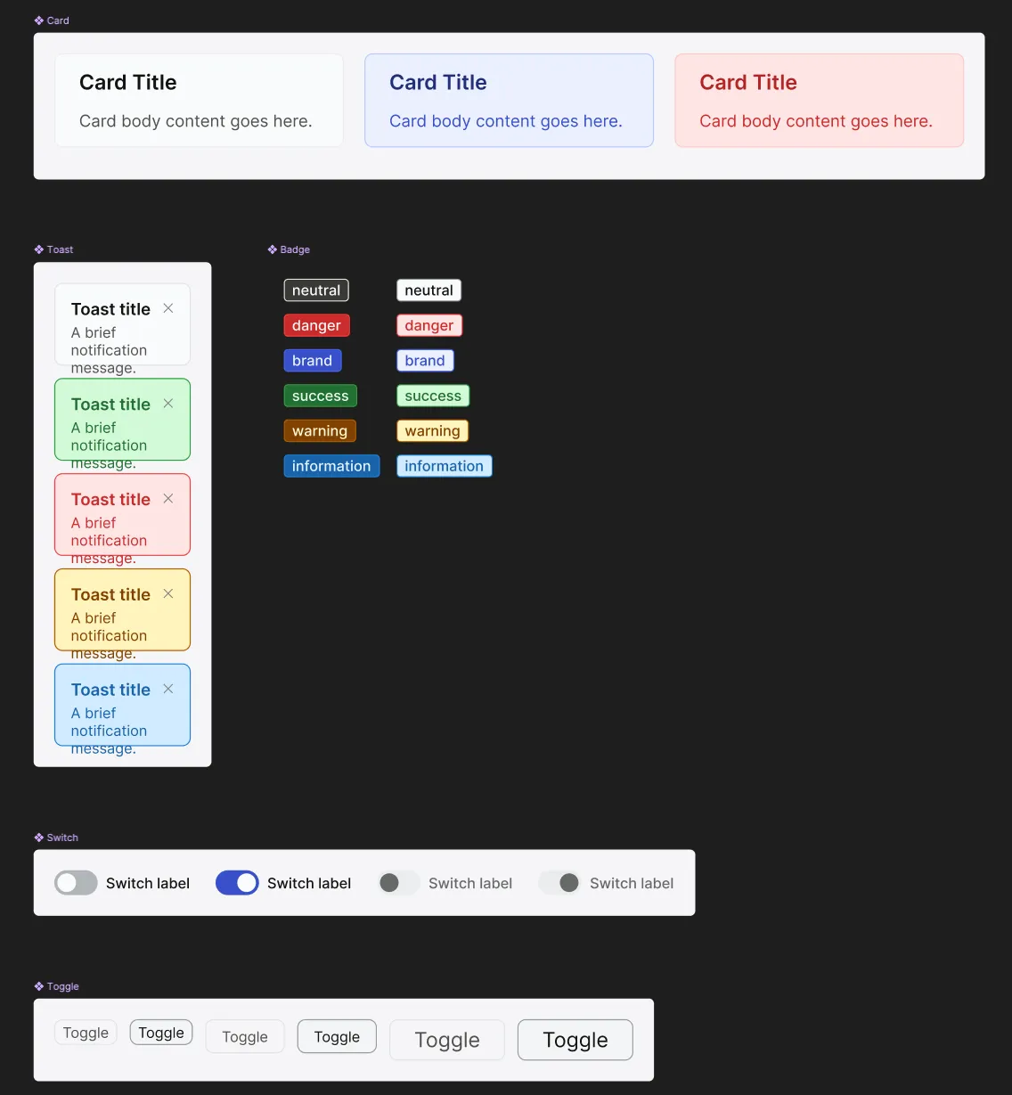 design system components with squished toast components